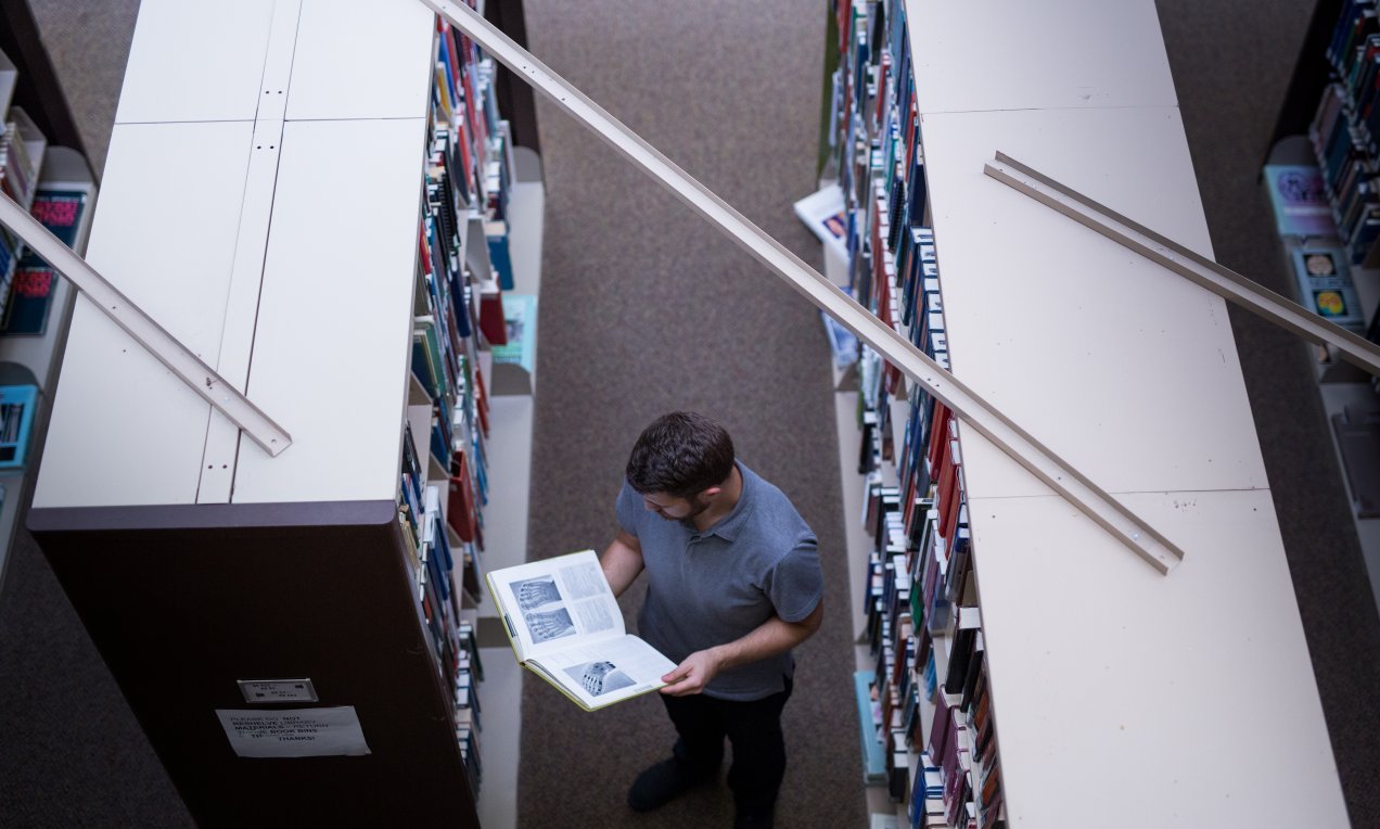 a student studying in the library