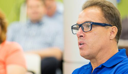 A man looking to the left. 