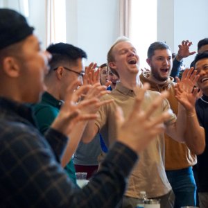 students roaring together