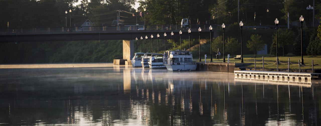 Seneca river with boats in the water